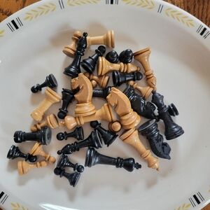 Vintage Carved Chess Pieces & Handcrafted Wooden Box ~ Crafts ~ Assemblage Art
